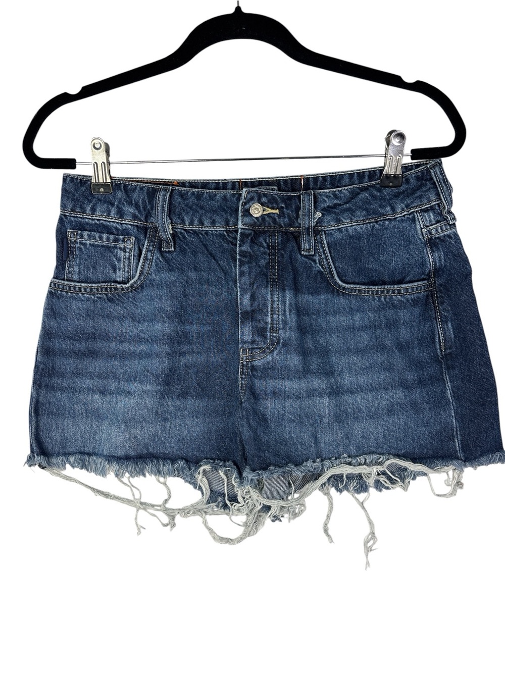 High-Rise Distressed Denim Cutoff Shorts - Dark Blue